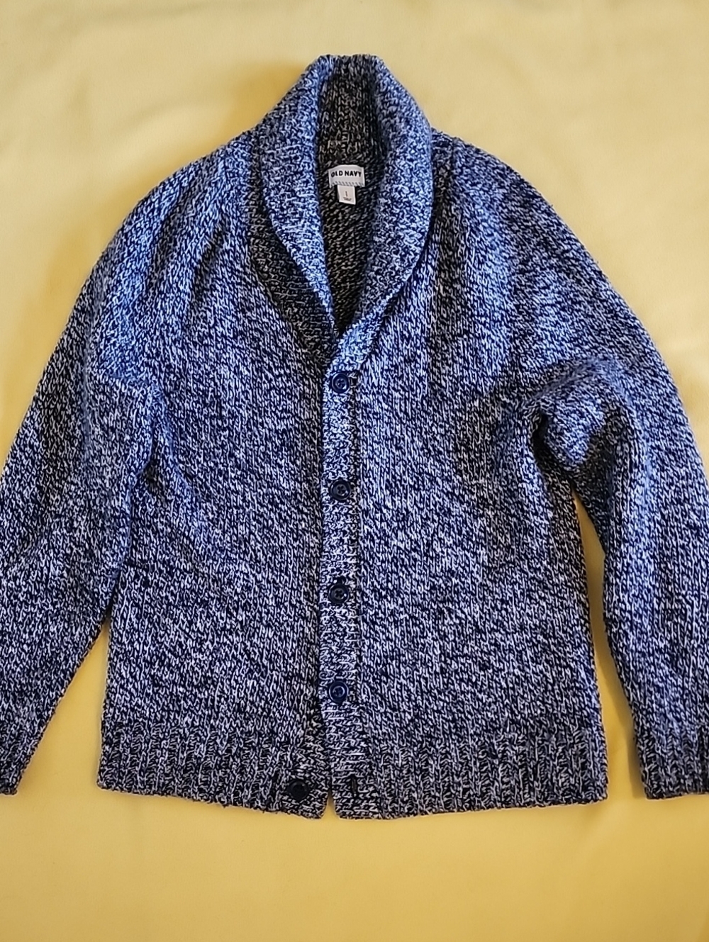 Old Navy Blue and White Marled Shawl-Collar Cardigan